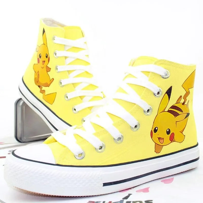 Maxy Pikachu Hot selling high top canvas shoes for women men's plus size cute student white sports shoes couple black casual shoes