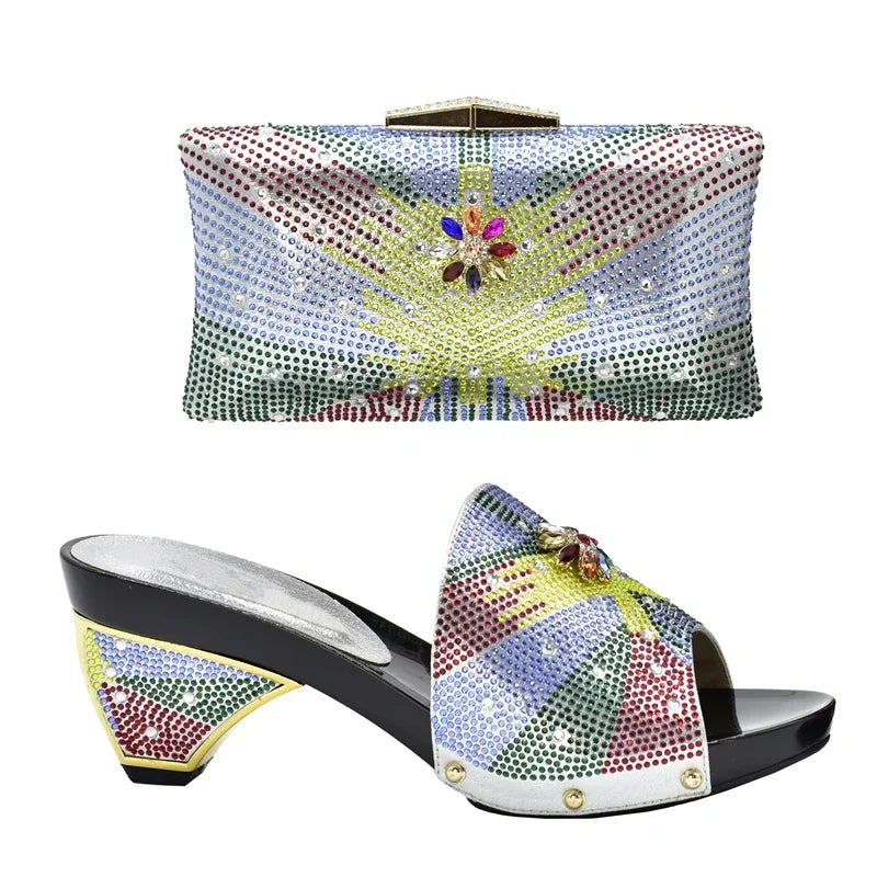 New Arrival Max Shoes and Bag Set Decorated with Rhinestone High Quality African Women Wedding Shoes and Bag Set Party Shoes