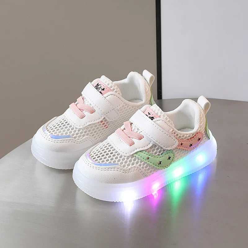 Summer Toddler Shoes With Led Lights Luminous Sneakers for Kids Girls Soft Soled Breathable Glowing Shoes Little Bear Tenis Gift