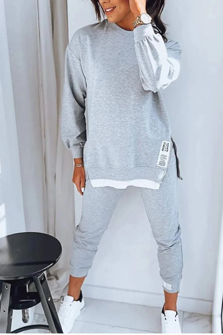 Maxy New Autumn Patchwork Loose TwoPiece Set Women's Fashion Long Sleeve Pullover Suit Casual Hoodie Sports Pencil Pants Outfits