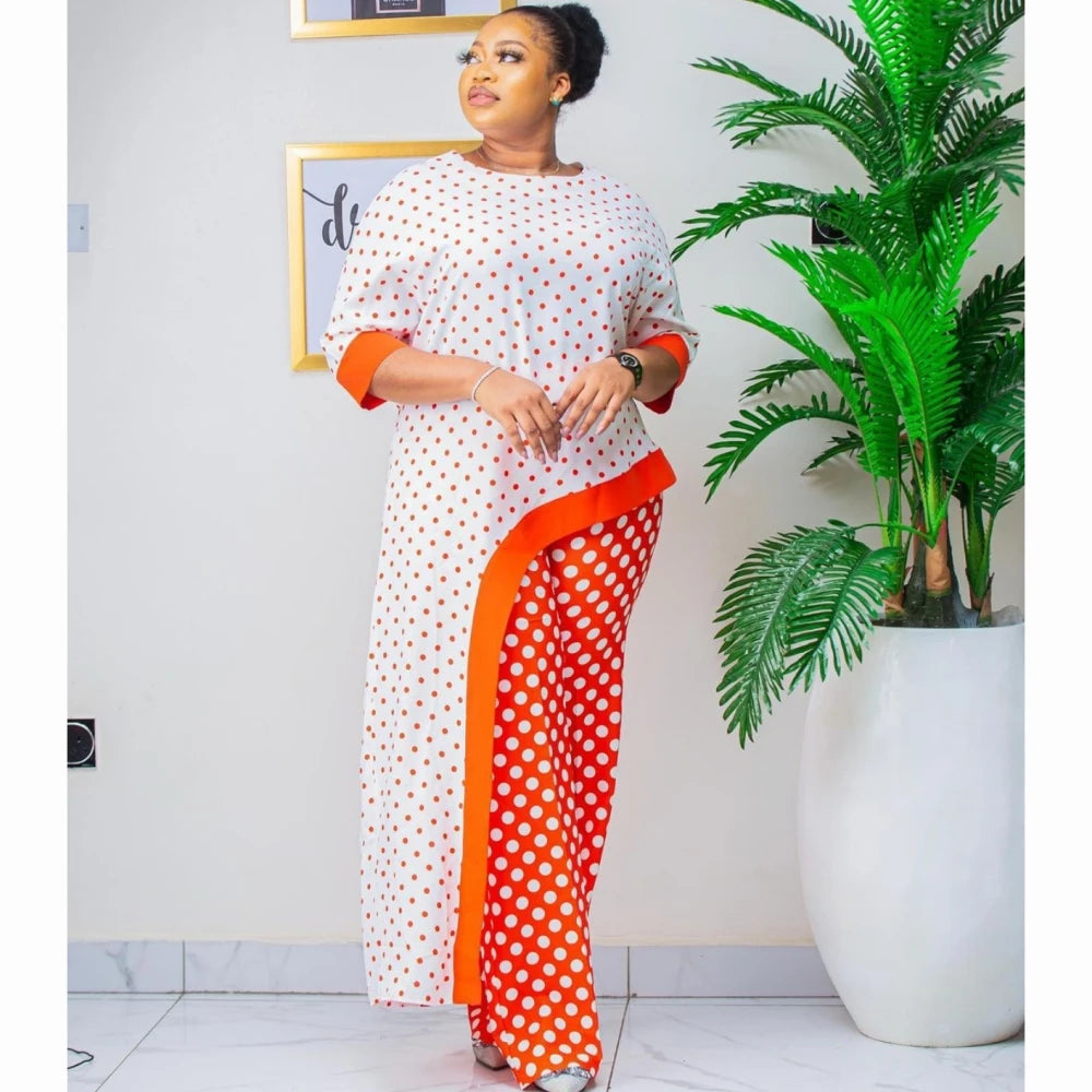 Maxy 2 Piece Set Women Africa Clothes African New Fashion Two Piece Suit Long Tops + Wide Pants Party Plus Size For Lady