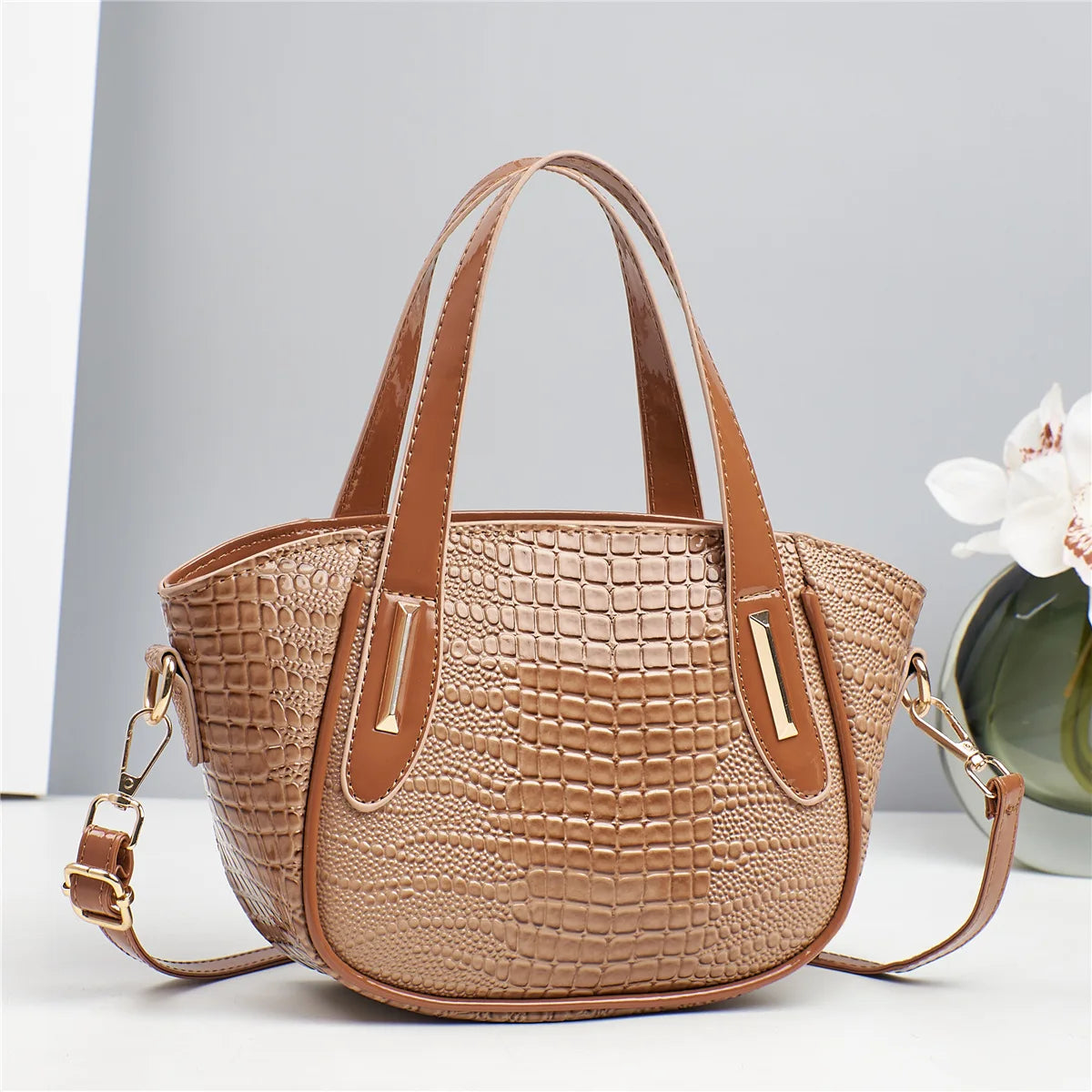 Maxy New Stone Pattern Splicing Handbag Fashion and Versatile Large Capacity Single Shoulder Crossbody hand bag ladies Crocodile patt