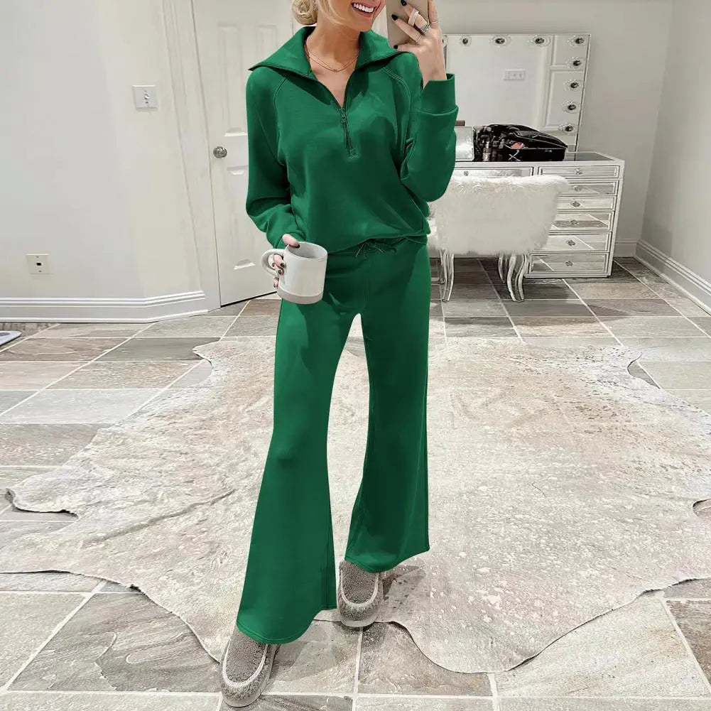 Oversized Sweatshirt Pants Set Women Two-piece Casual Suit Thick Loose Solid Color Tracksuit Set with Lapel Coat Wide for Fall