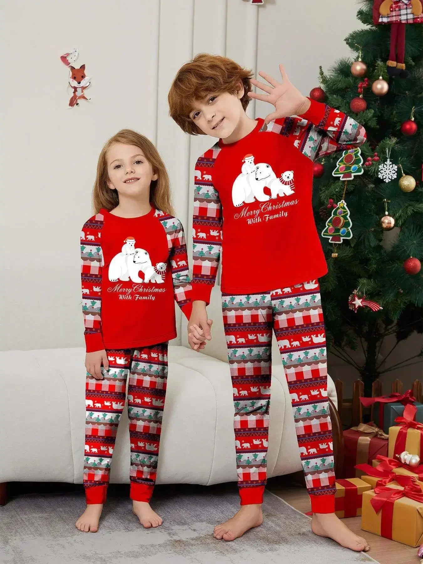 Merry Christmas Baby Boys Girls Pajamas Set Cartoon Deer Print 2 Pieces Suit Sleepwear Children's Matching Sets Soft Cute Pyjama