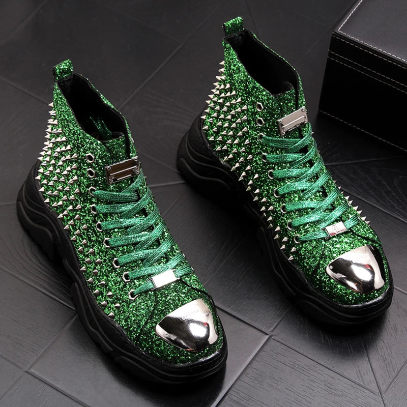 Visco men luxury fashion prom nightclub dress soft leather rivets shoes platform motorcycle punk ankle boots zapatos de hombre autumn