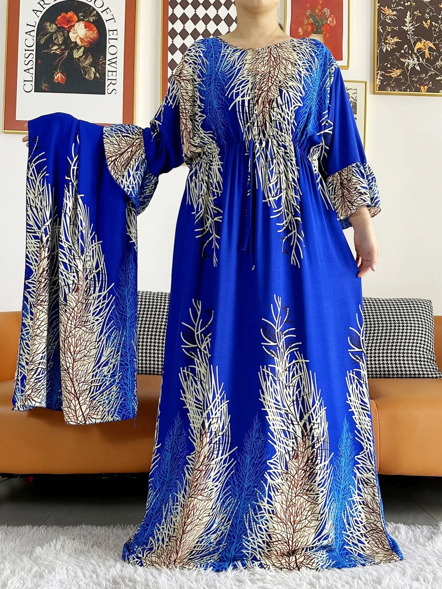 Maxy New Women Long Sleeve Dashiki Dress African Woman Print Turban Kaftan Abaya Ramadan Eid Muslim Hijab Dresses Femme Arabia dress