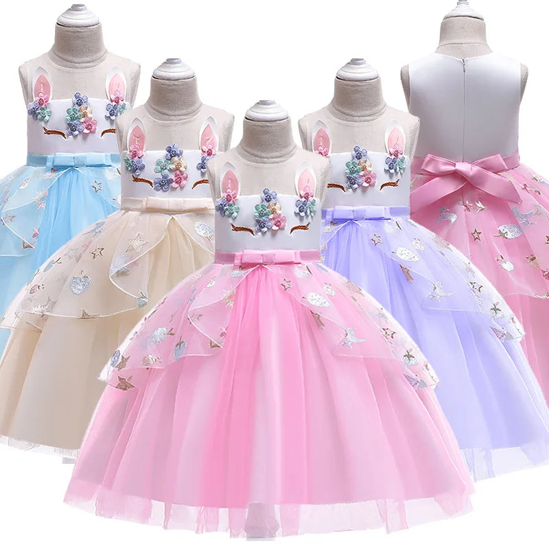 Maxy Unicorn Dress for Baby Girls Flower Princess Gown Kids Summer Clothes Toddler Girl Birthday Party Dress OLOME Bridesmaid Clothes