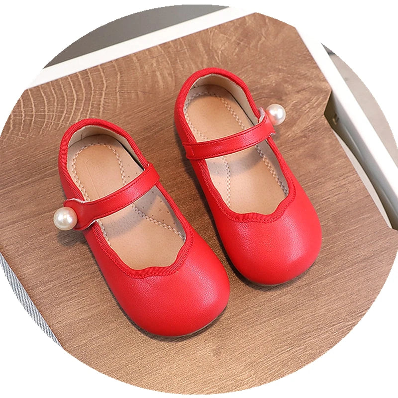Maxy Solid Pearls shoes Girl's Toddler/Little Angela Dress Mary Jane Ballet Flats Retro Red Girl Wedding Party Ballerina Flat Shoes