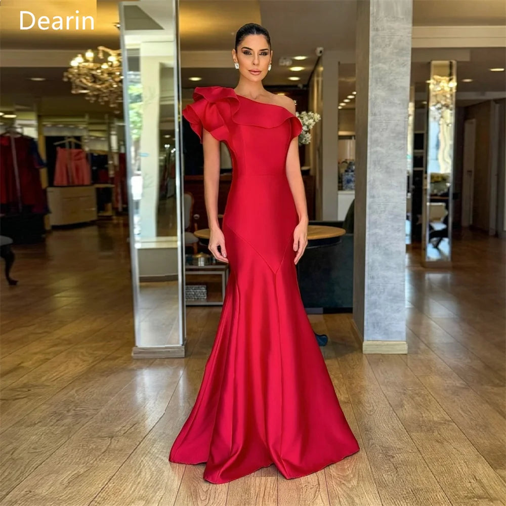 Maxy Customized Saudi Arabia Dearin One Shoulder Trumpet Floor Length Skirts Contoured Draped Sleeveless Bespoke Occasion Dresses Eve