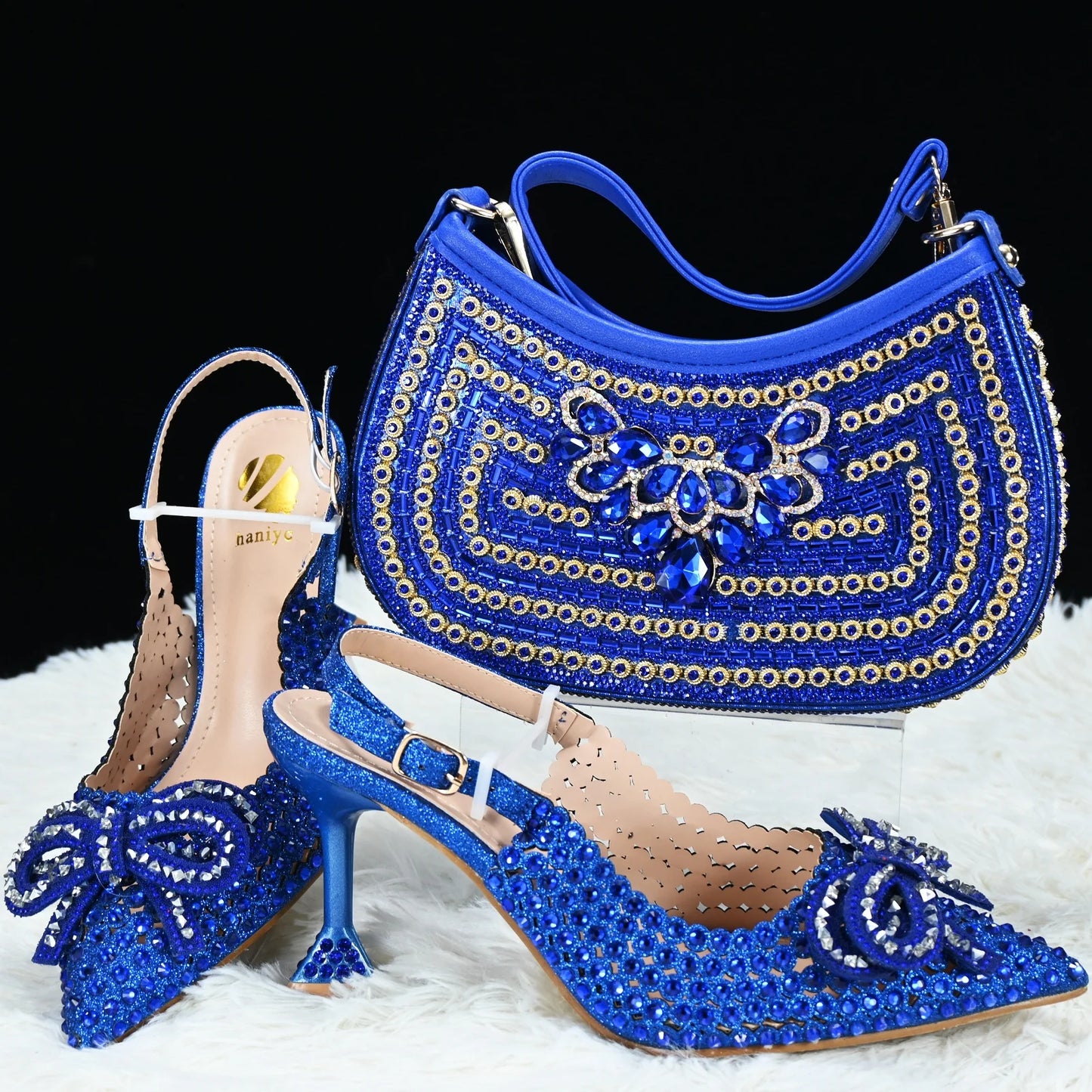 Momsey  New Arrival African Wedding Shoes and Bag Set peach Color Shoes with Matching Bags Ladies party shoes