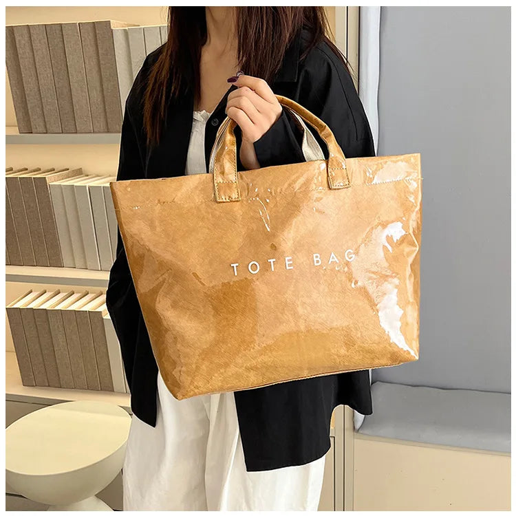 Maxy Retro DuPont Letter Casual Versatile Handbag Minimalist Transparent Simple Commuter Large Capacity Tote Bags for Women