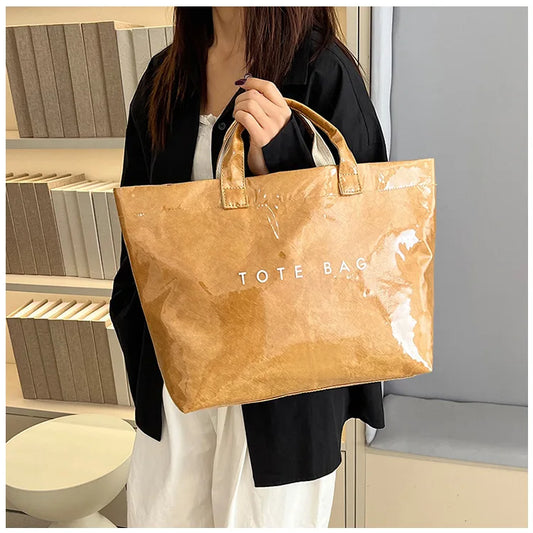 Maxy Retro DuPont Letter Casual Versatile Handbag Minimalist Transparent Simple Commuter Large Capacity Tote Bags for Women
