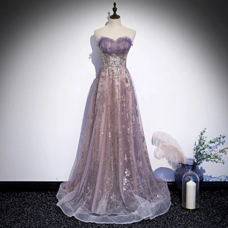 Maxy Strapless Evening Gown with High-end Feel, Trailing Princess Colored Veil, Host of The Annual Meeting, Vocal Art Exam Long Skirt