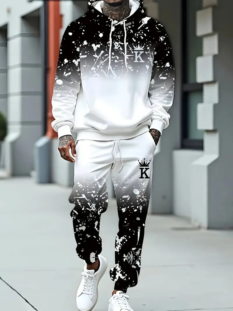 Maxy Men's Simple Design Hoodies Pants Two Piece Sets Autumn Winter Outdoor Street Hip Hop Long Sleeve Clothes Loose Casual Tracksuit