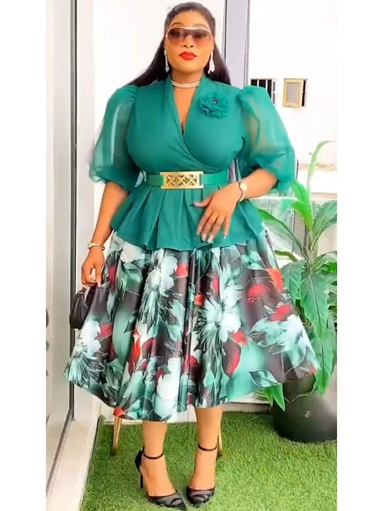 Maxy Plus Size African Party Dresses For Women New Fashion Dashiki Ankara Wedding Evening Gown Elegant Turkey Muslim Midi Dress