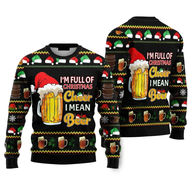 Maxy Fashion Santa Claus Beer Ugly Christmas Sweater For Men Clothing 2026 New Year Hoodie Streetwear Holiday Party Sweatshirts