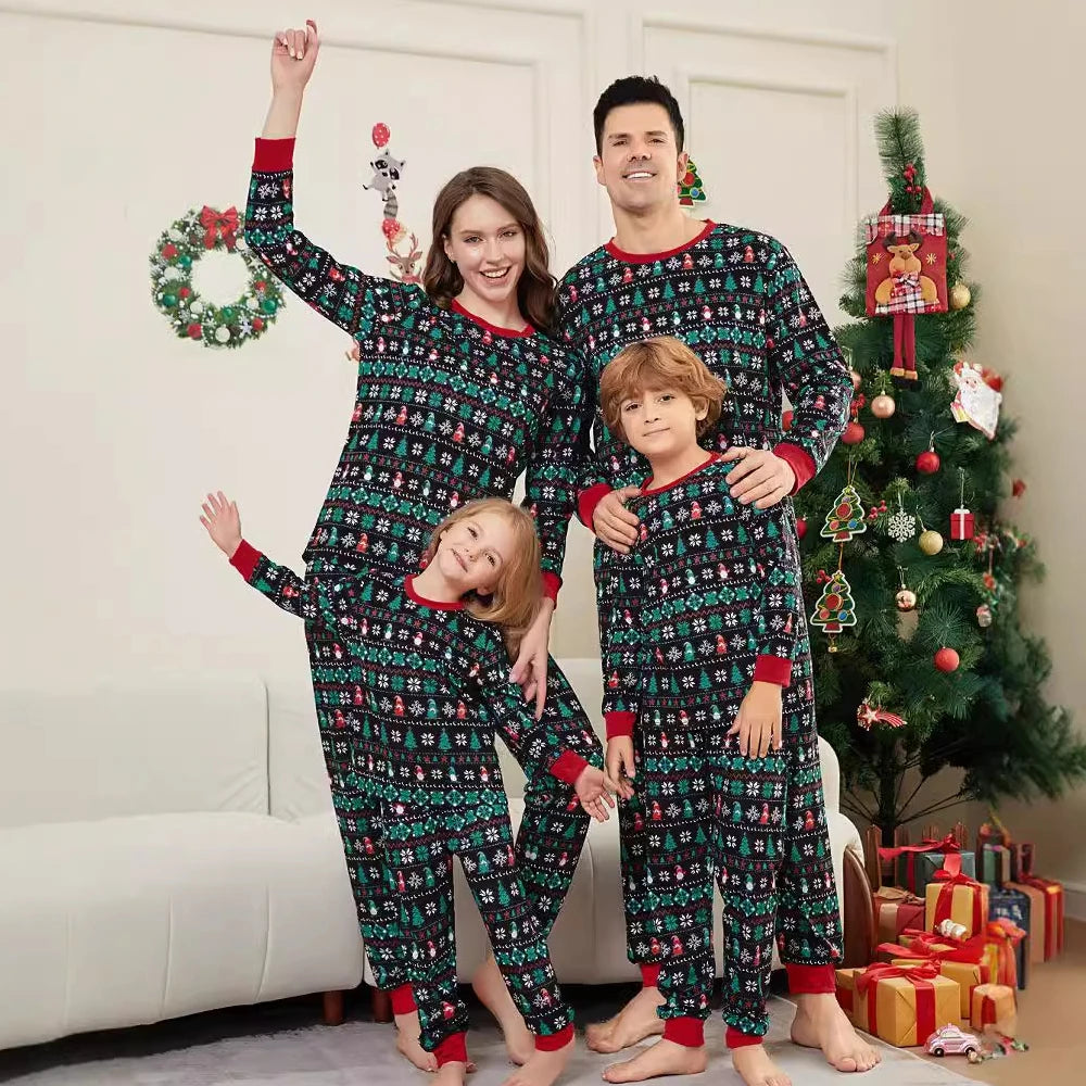 Maxy 2024 Winter Christmas Family Matching Clothes Cartoon Allover Print Casual Soft Lounge-wear Parent-child Pajamas Set Xmas Gift