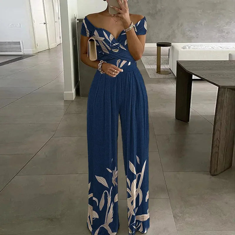 Amay Floral Print Jumpsuit Summer Y2k Women Straight Party Overalls Y2k Club Romper Elegant Off Shoulder Sleeveless Party Jumpsuits
