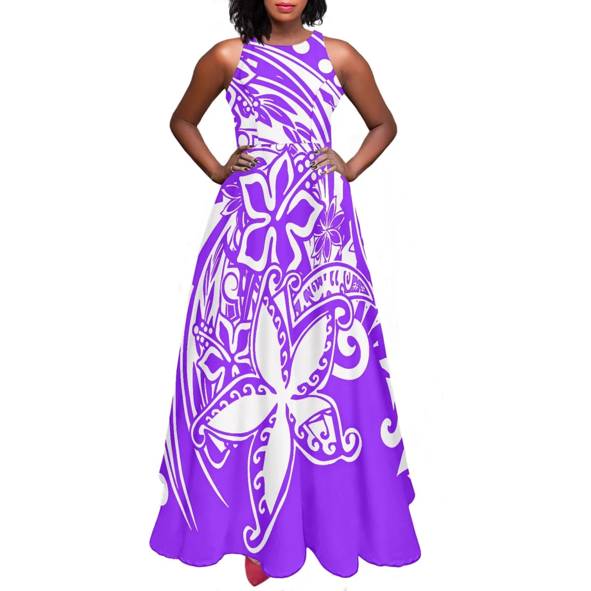 Maxy Women Dresses Fashion Polynesian Plumeria Design Sleeveless Sexy Party Dresses Female Elegant Sundress