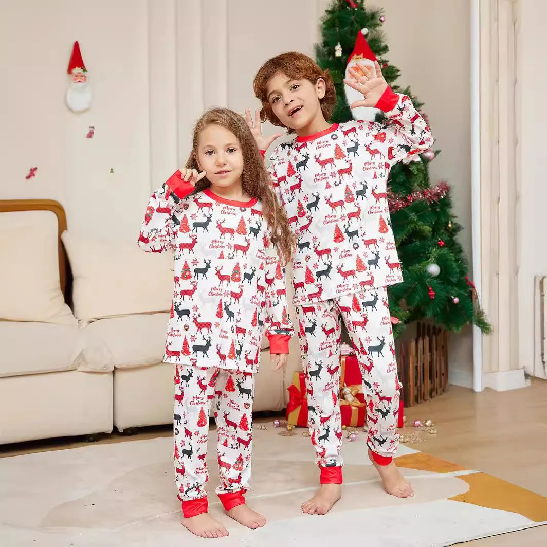 United States new flower fawn Max print parent-child Christmas pajamas home clothing long sleeve mother and daughter set