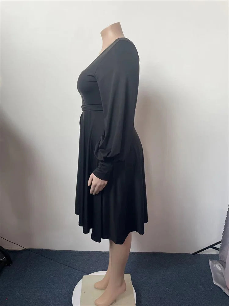 Maxy Plus Size Dress XL-5XL Women Fall Clothes V Neck Loose Casual Elegant Autumn Hot Sale Maxy Dress