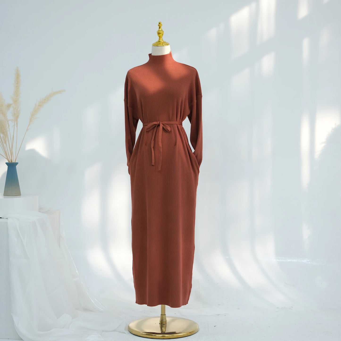 Maxy Ribbed Knit Abaya Dress for Women, Warm Muslim Long Dress, Turk Islamic Clothing, Modest Hijabi Outfit, Ramadan, Autumn/Winter