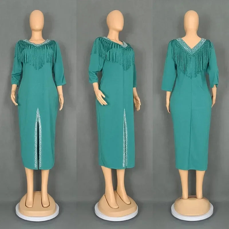 Amay Dresses for Women Plus Size Clothing Summer Long Sleeve Tassel Party Evening Maxy Dress Outfits Dashiki Luxury