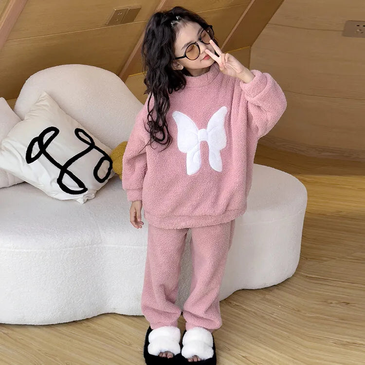 Babs Heart Print Graphic Plush Girls Pajamas for Children's Pajamas Christmas Autumn Winter Sleepwear Set Warm pajama Girl Loungewear