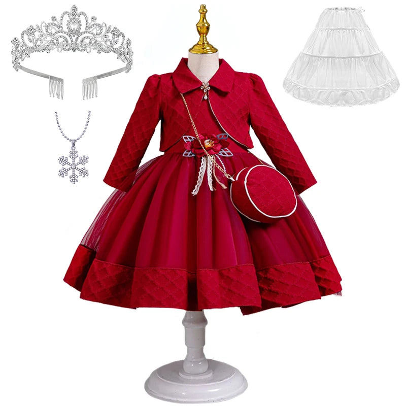 Babs 3Piece Fashion Girls Wedding Bridesmaid Full Sleeve Coat + Dress + Bag Clothing Set Formal Occasion Children's Communion Dresses