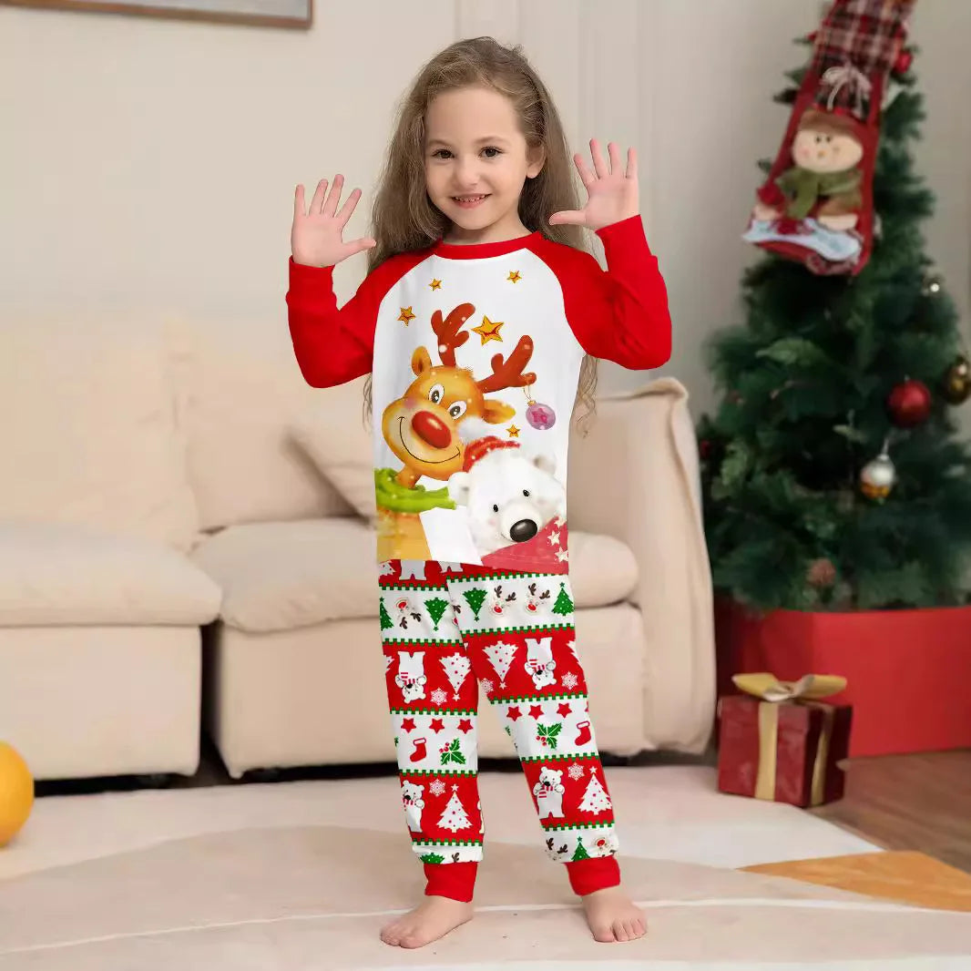 Maxy Christmas family set European style printed golden deer Polar bear family set Pajamas pajama pants 2 sets and baby jumpsuit