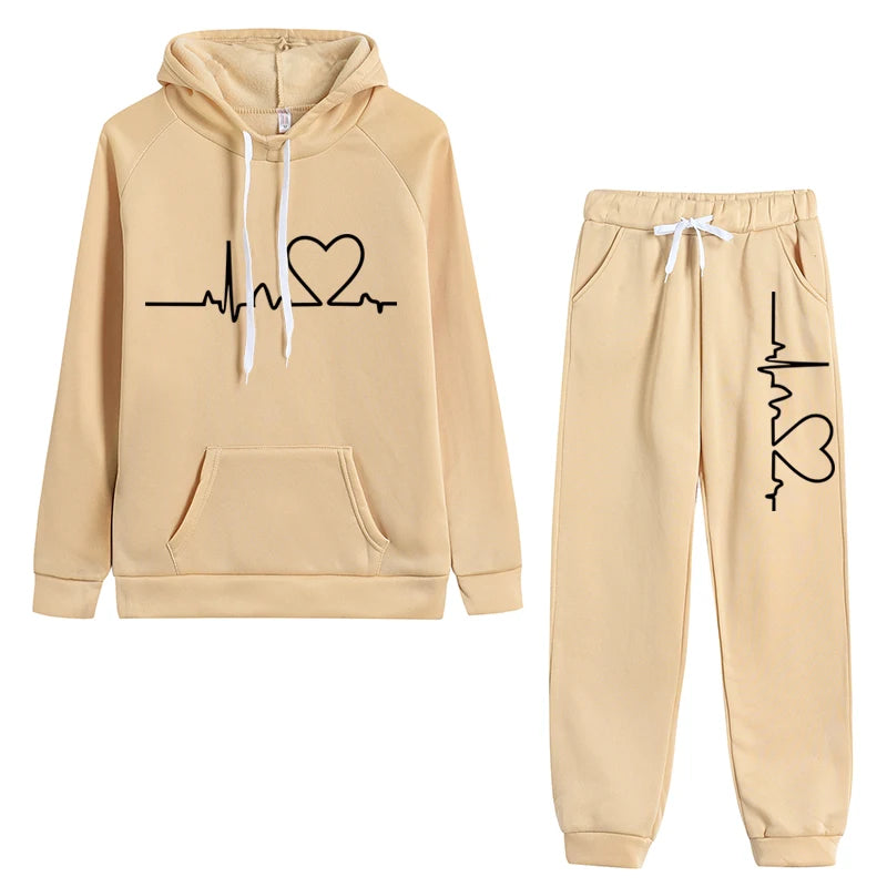 Zay Women's 2-piece Set, Hooded Sweatshirt and Printed Pants, Running Sportswear, Girls' Warm Sportswear, Autumn And Winter