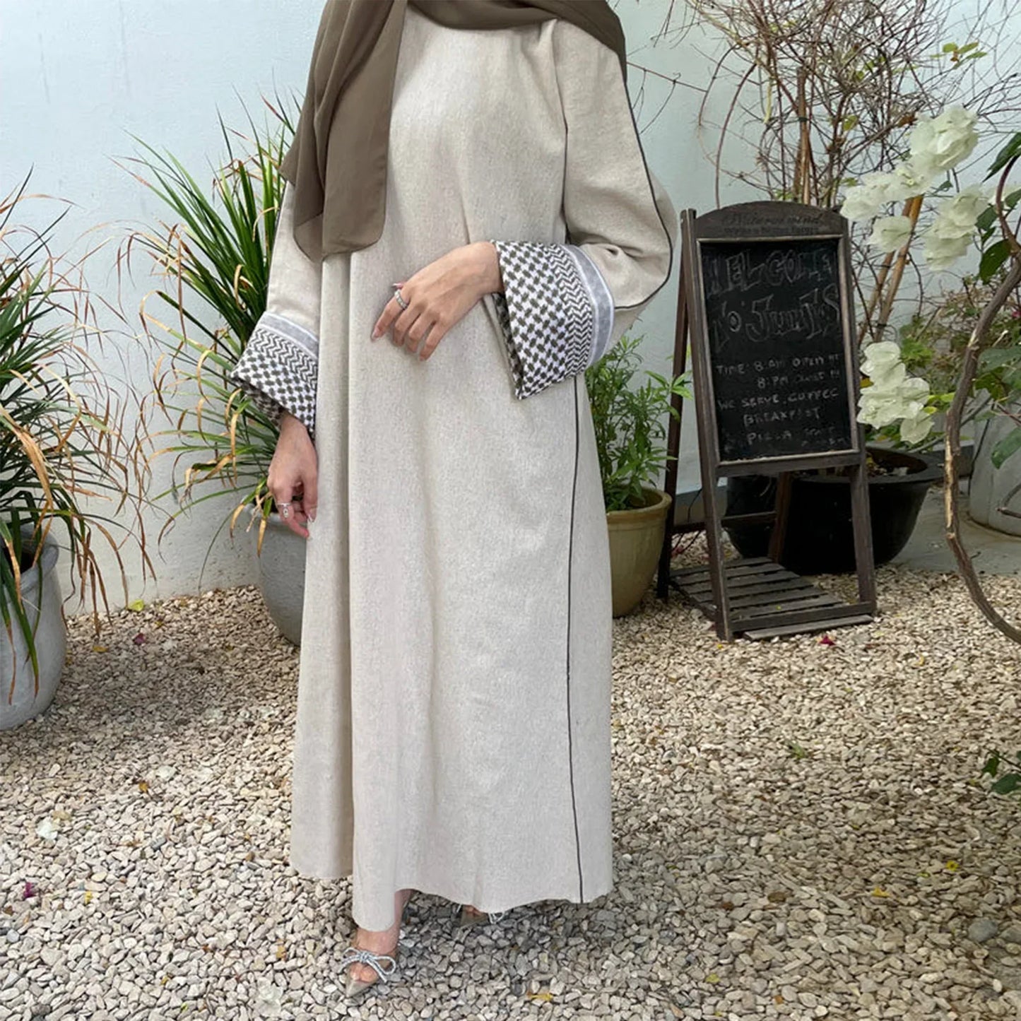 Maxy Linen Closed Abaya Keffiyeh Muslim Dress Printed Abayas for Women Dubai 2024 Luxury Turkey Ramadan Islamic Clothes Kaftan Robe