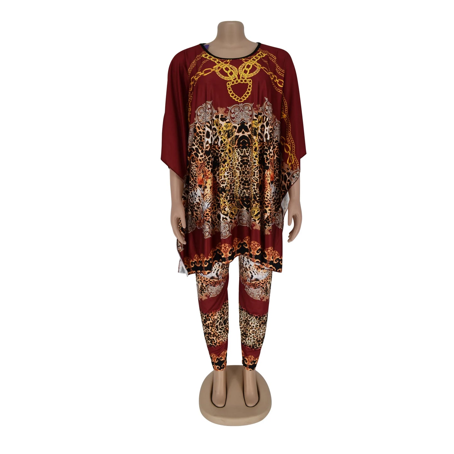 Maxy Loose African Style Women Top Pants Two Pieces Set Leopard Print Plaid Striped Dashiki Brand Outfit Party Fashion Lady Suit