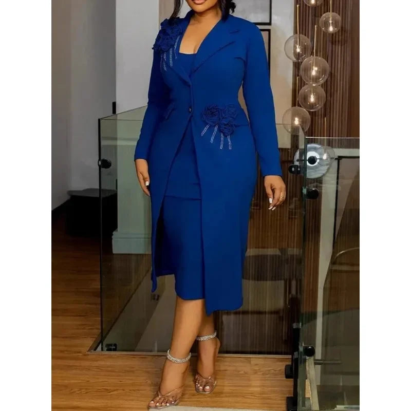 Maxy 2 Piece Blazer Sleeveless Dress Sets Dresses for Women Elegant Outfits Africa Clothes Office Lady Dashiki Ankara