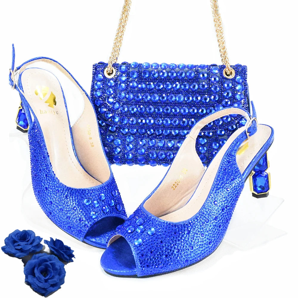 Momsey beautiful style Shoes with Matching Shoes and Bags Set for Prom Party Summer Sandal!