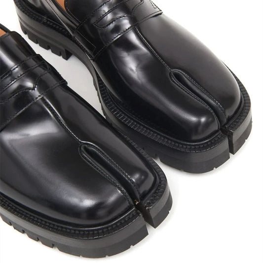 Maxy New Tabi Flats Women Slip-On Lazy Loafers Women Patent Leather Tabi Shoes Platform Shoes Woman Loafers Split Toe Pig Hoof Shoes