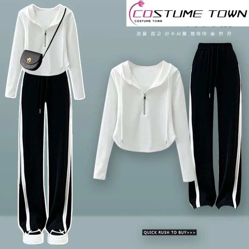 Maxy New Student Style Casual Thin Light Mature Design Sense Top Suit Spring Women's Small Sports Pants Two-piece Suit