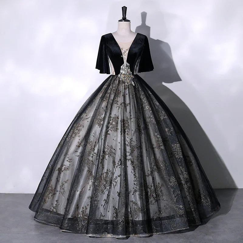Maxy Vocal Art Exam, Piano Performance, bel canto Solo Performance Dress, Ink Green Velvet Fashion Evening Dress, Female Host