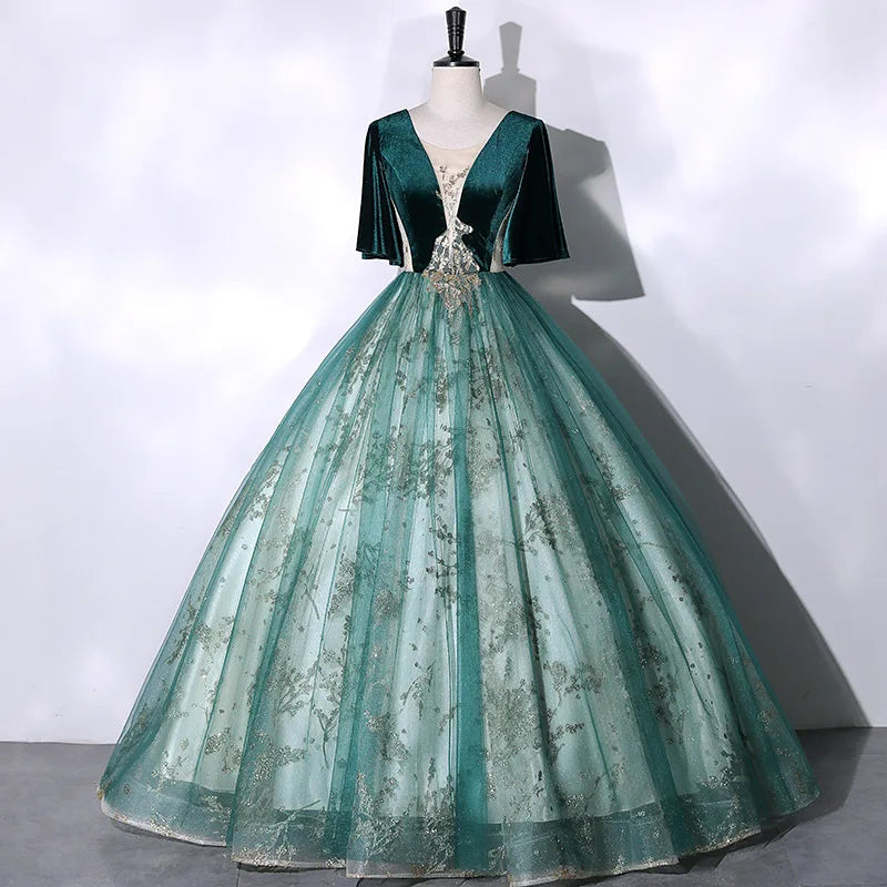 Maxy Vocal Art Exam, Piano Performance, bel canto Solo Performance Dress, Ink Green Velvet Fashion Evening Dress, Female Host
