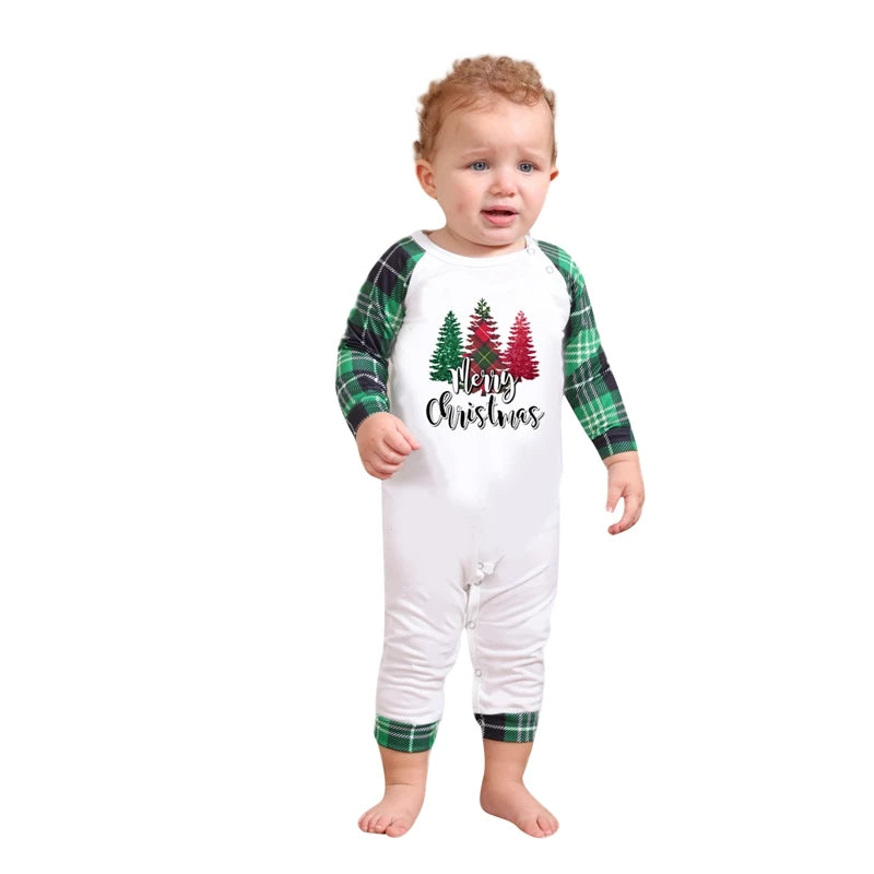 Maxy Christmas Matching Pajamas Christmas Tree Print Long Sleeve Shirt and Elastic Plaid Pants Set Loungewear Soft Sleepwear