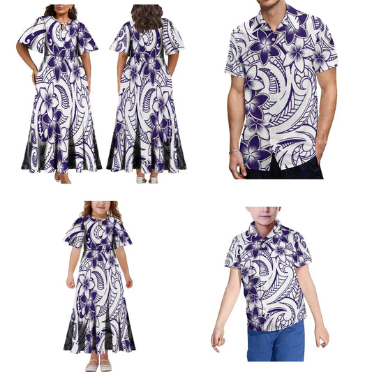 Samoa Club Custom Women'S Dress Polynesian Family Party Suit Mother Daughter Father Son Custom Dress Shirt 2024 New Model